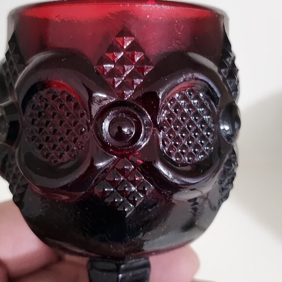 Avon Cape Cod, Ruby Red Set of Three Wine Glasses/ Holiday Votive Candle Holders - Picture 6 of 10